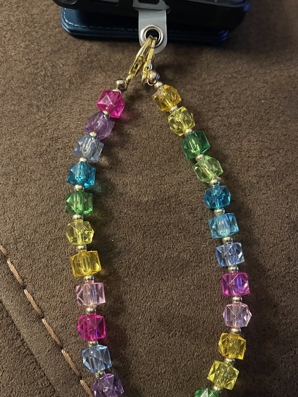 Multicolor Crystal Cube Beaded Phone Strap- Vibrant Pink, Yellow, Green, Blue